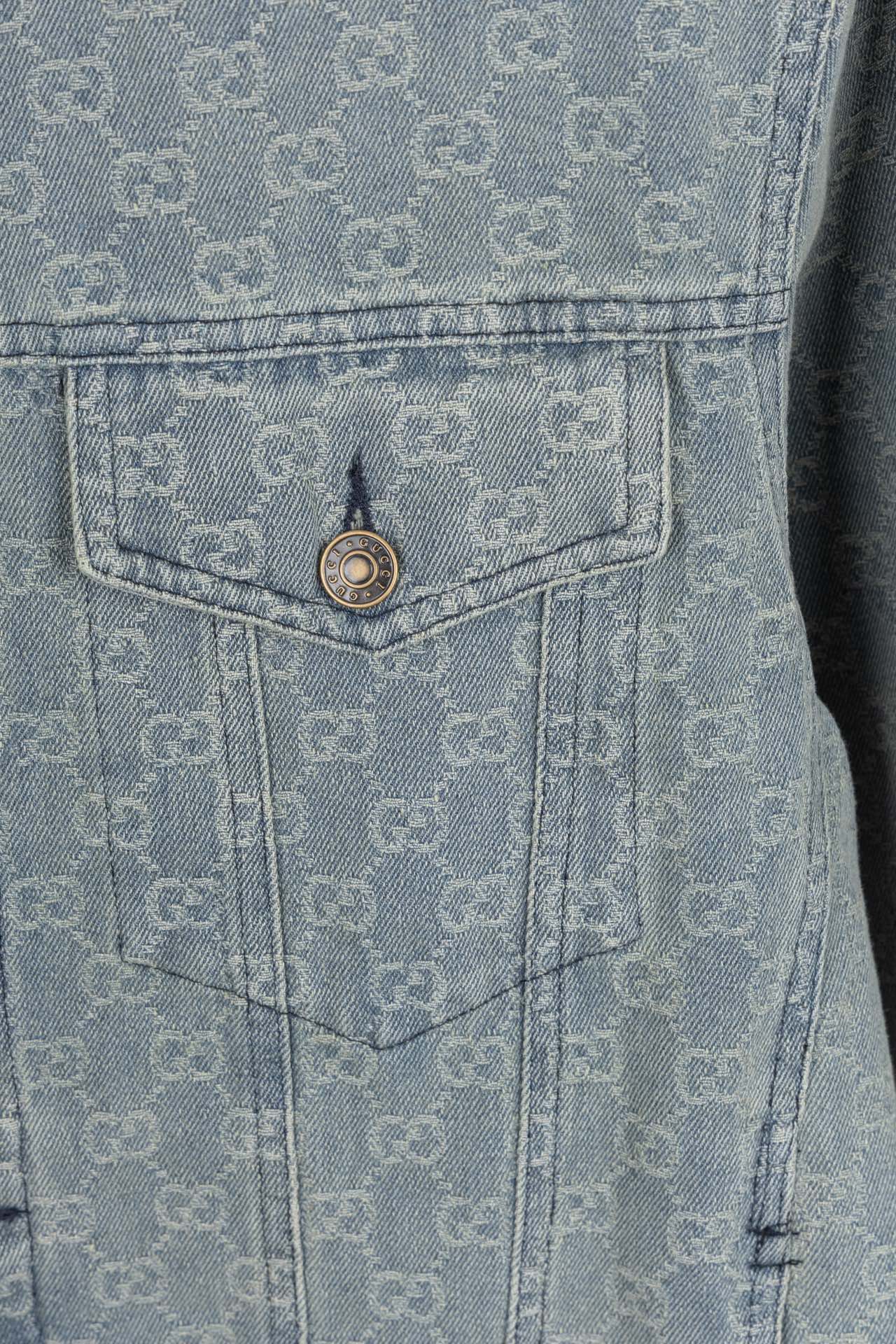 GUCCI All-Over Monogram Jacquard Washed Denim Jacket | Unisex Oversized Fit