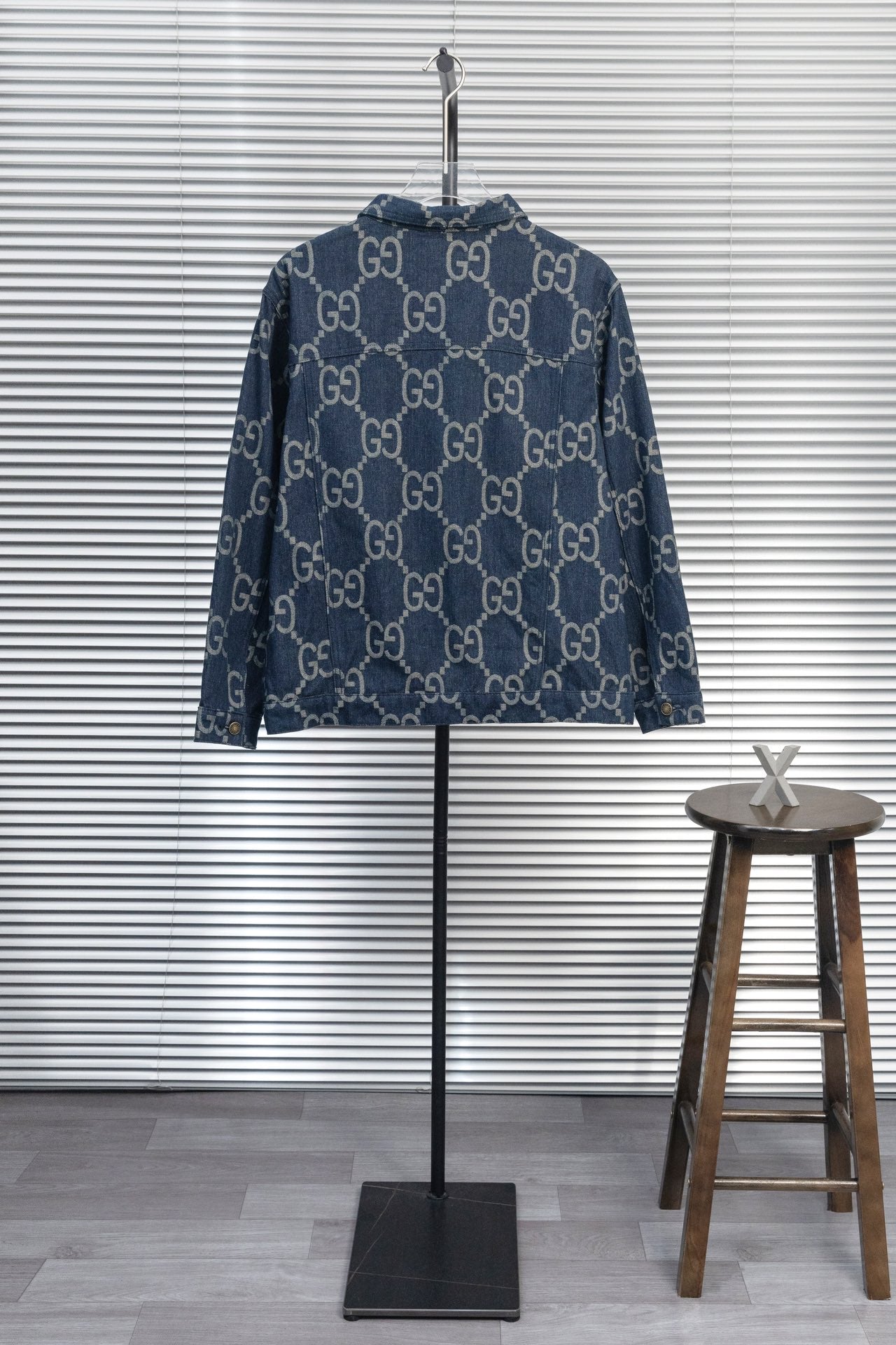 GUCCI Double G Monogram Jacquard Vintage Washed Blue Denim Jacket | Unisex Oversized Fit