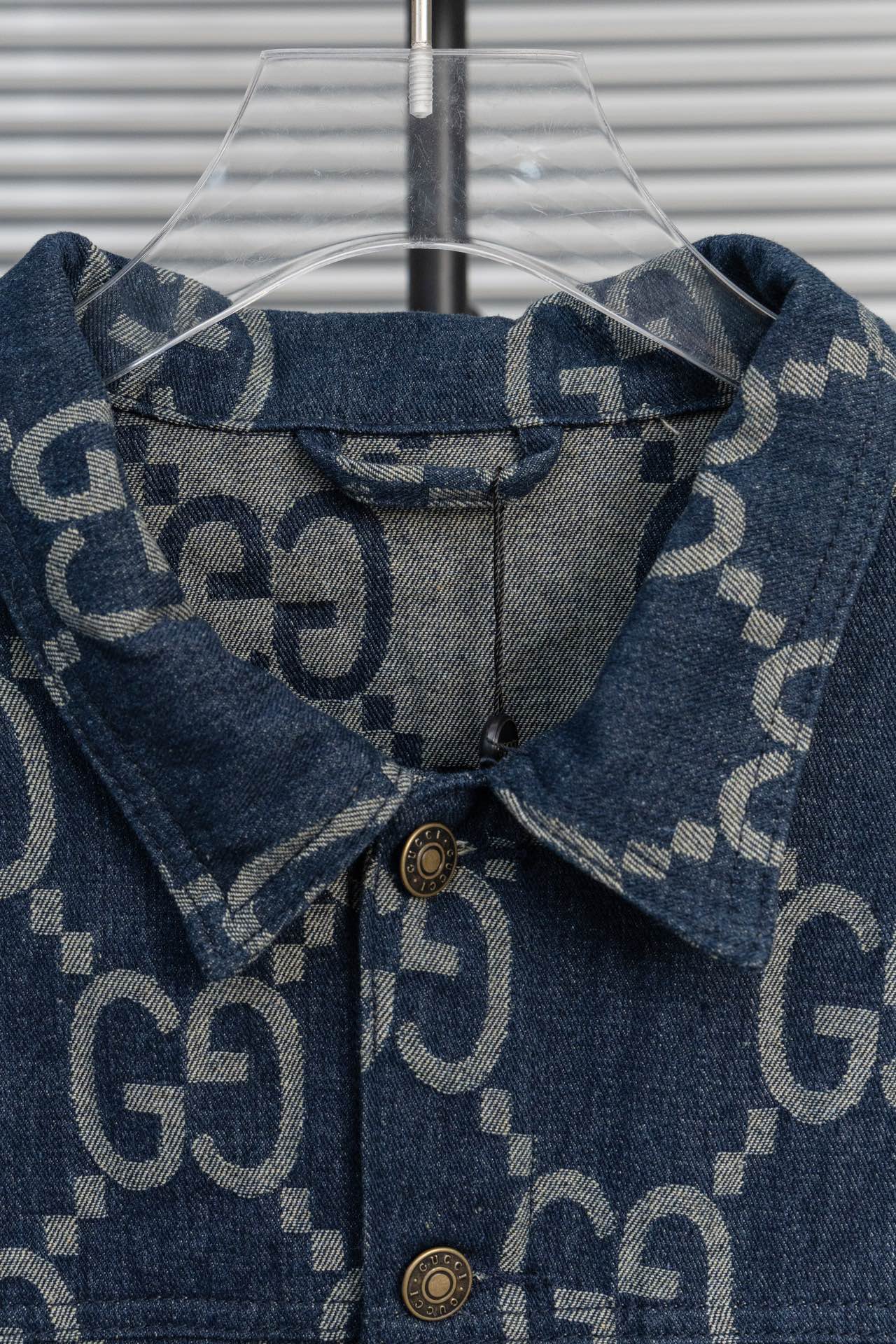 GUCCI Double G Monogram Jacquard Vintage Washed Blue Denim Jacket | Unisex Oversized Fit