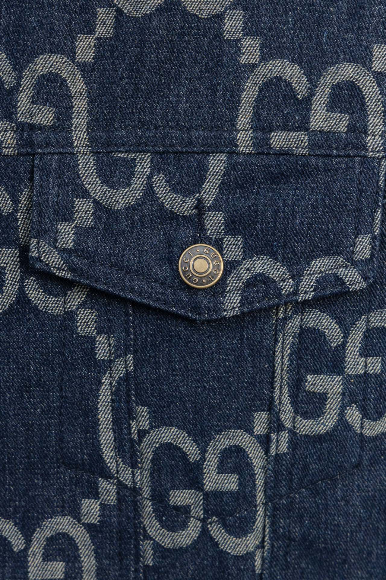 GUCCI Double G Monogram Jacquard Vintage Washed Blue Denim Jacket | Unisex Oversized Fit