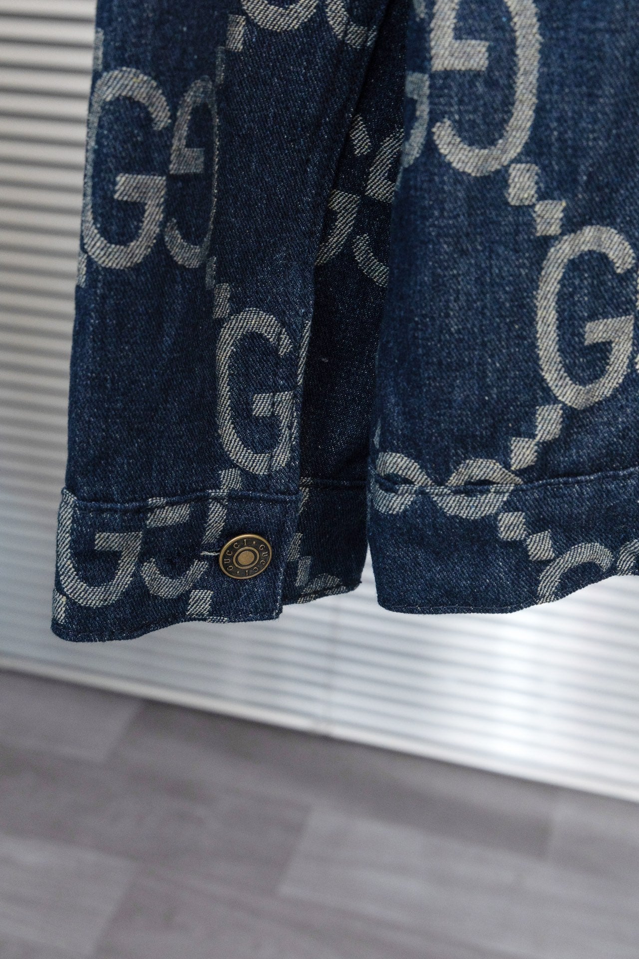 GUCCI Double G Monogram Jacquard Vintage Washed Blue Denim Jacket | Unisex Oversized Fit