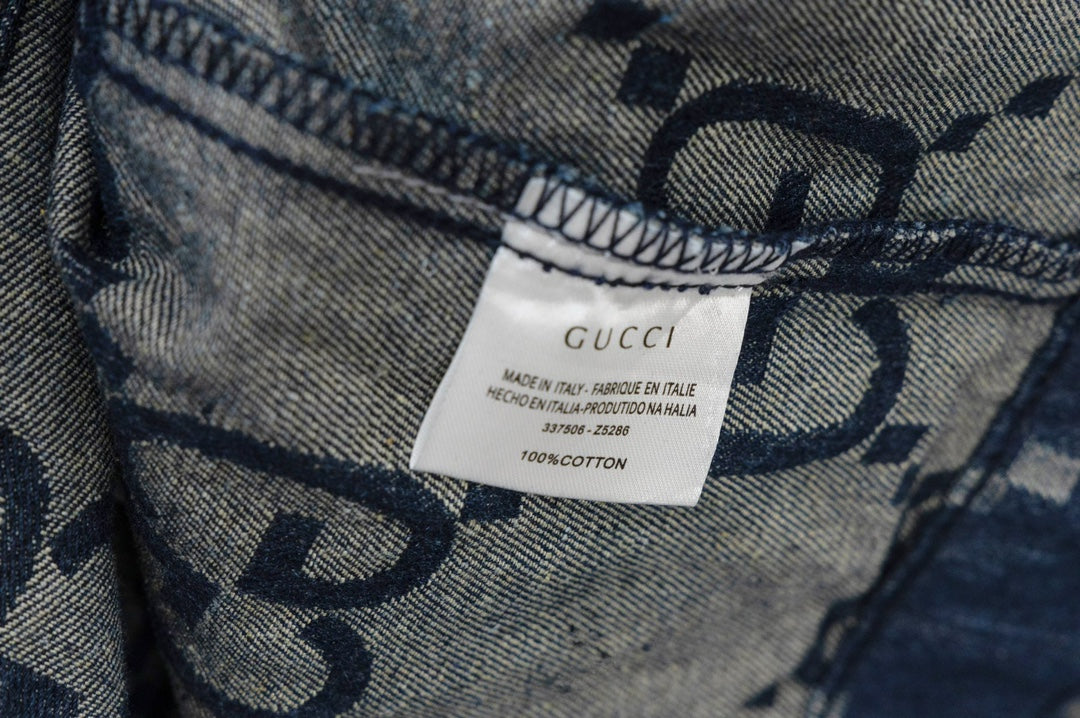 GUCCI Double G Monogram Jacquard Vintage Washed Blue Denim Jacket | Unisex Oversized Fit
