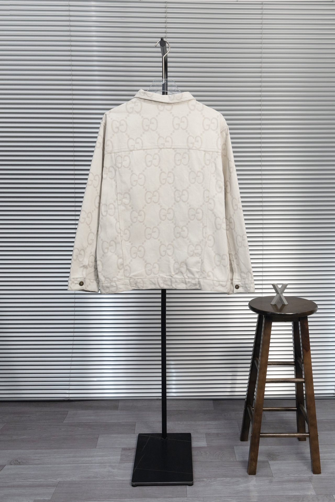 GUCCI Double G Monogram Jacquard Vintage Ivory White Denim Jacket | Unisex Oversized Fit