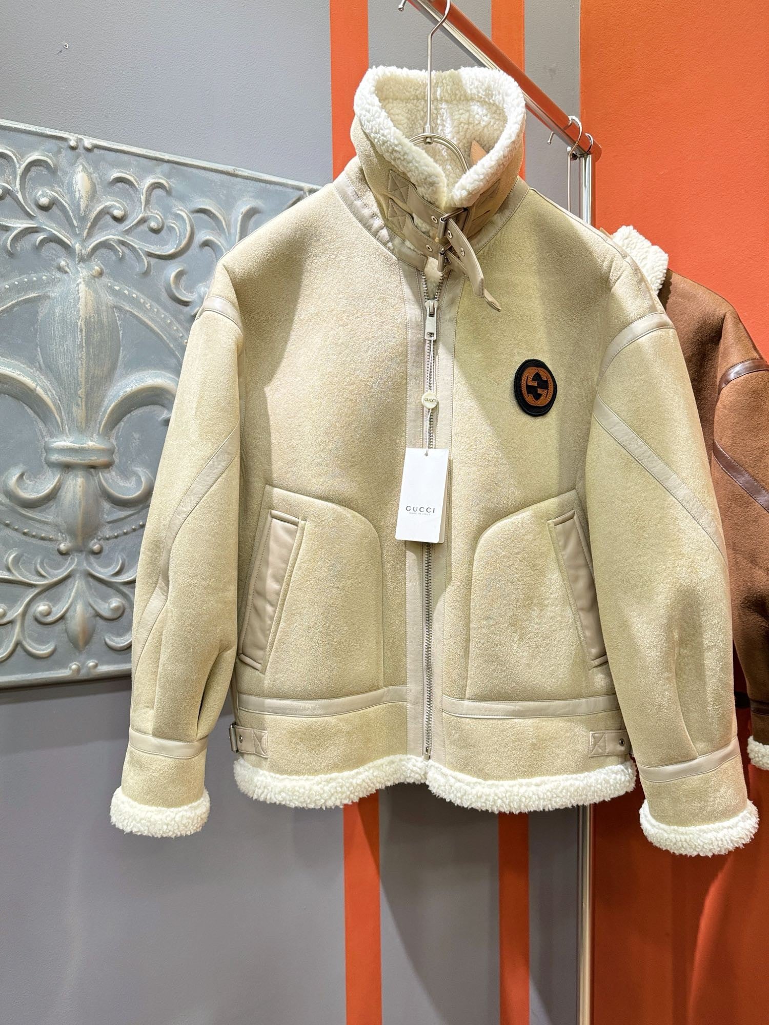 GUCCI 2024 Shearling Jacket | Luxury Faux Shearling Leather Coat with Lamb Wool Lining