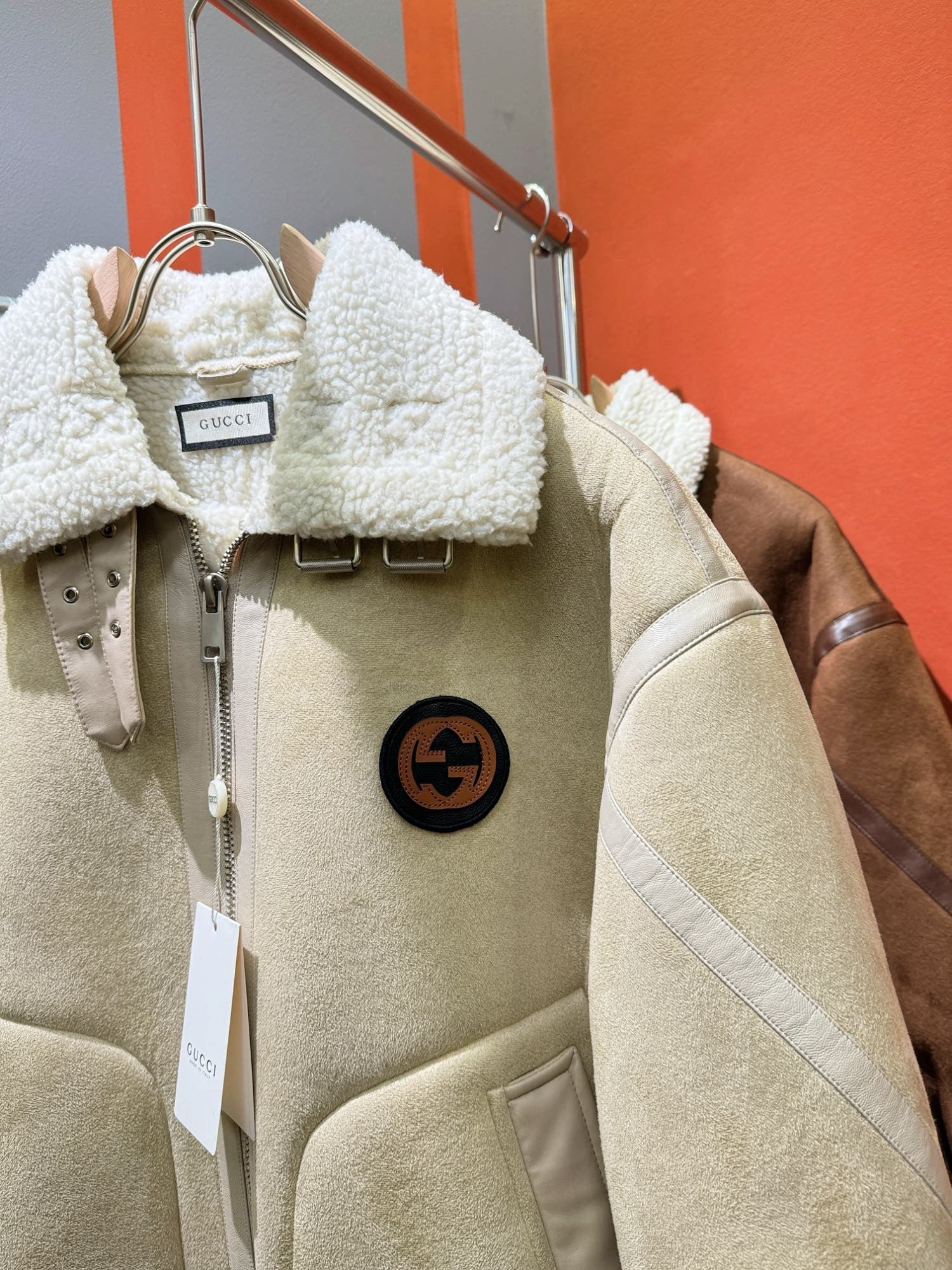 GUCCI 2024 Shearling Jacket | Luxury Faux Shearling Leather Coat with Lamb Wool Lining
