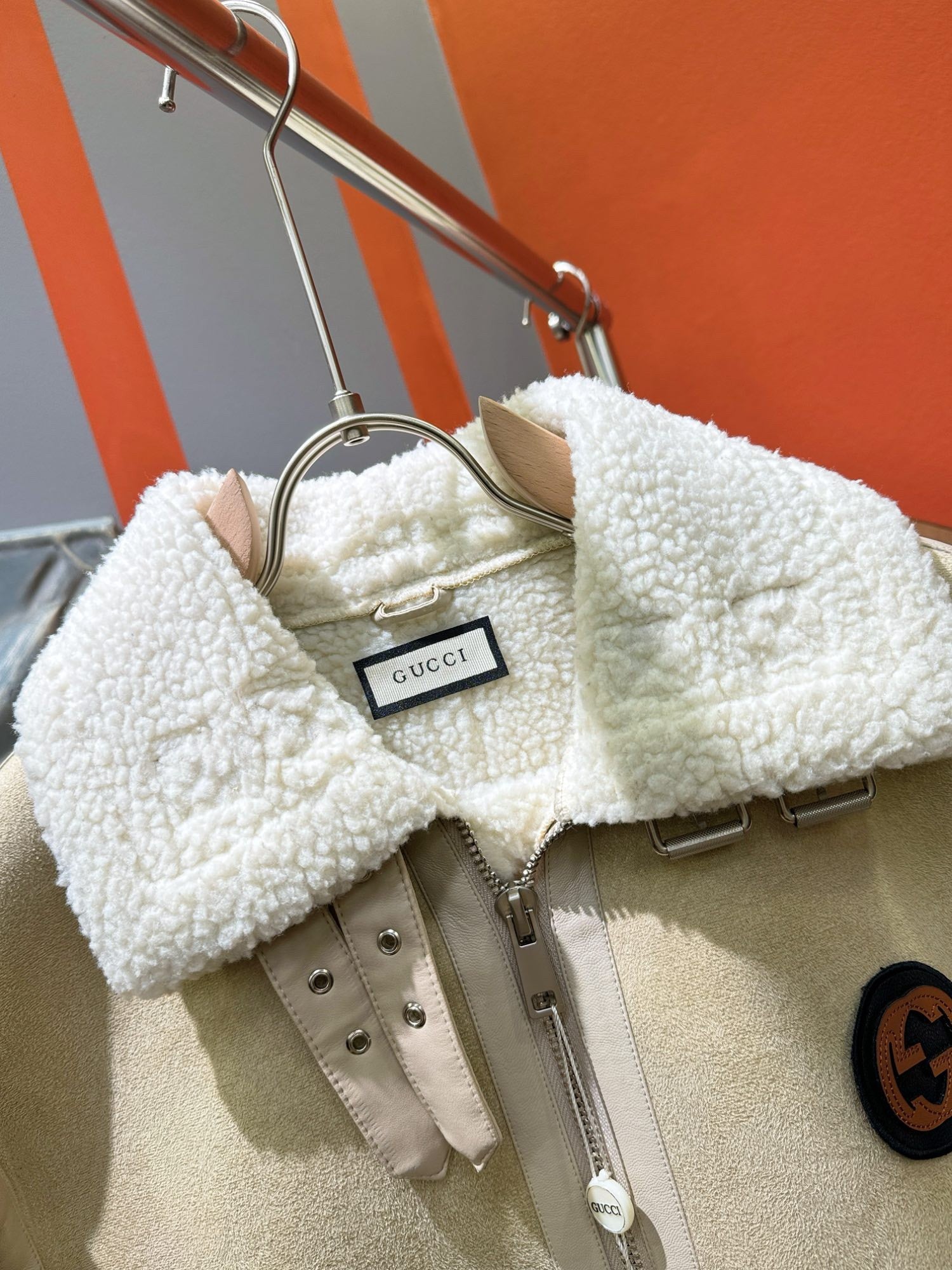GUCCI 2024 Shearling Jacket | Luxury Faux Shearling Leather Coat with Lamb Wool Lining
