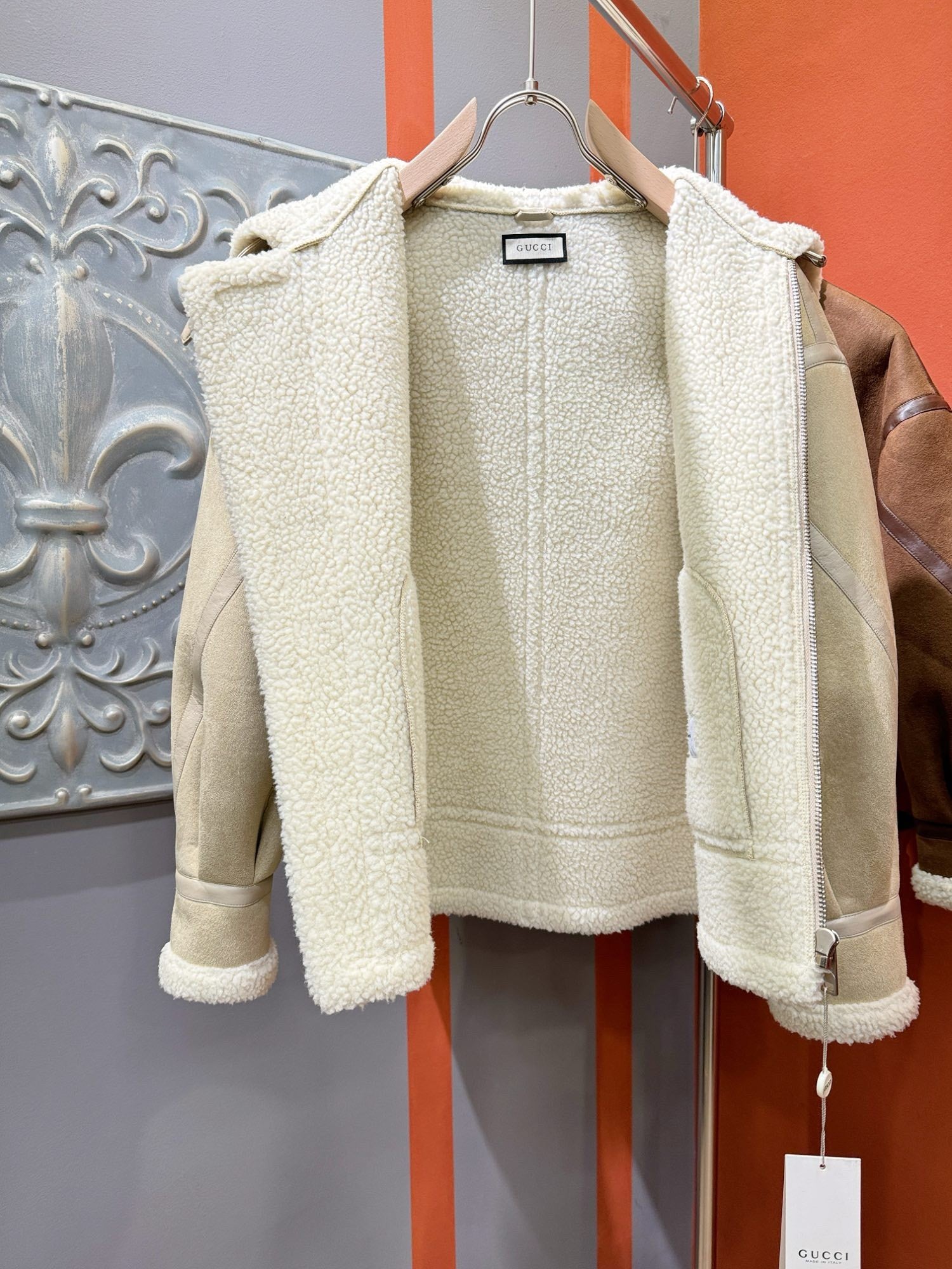 GUCCI 2024 Shearling Jacket | Luxury Faux Shearling Leather Coat with Lamb Wool Lining