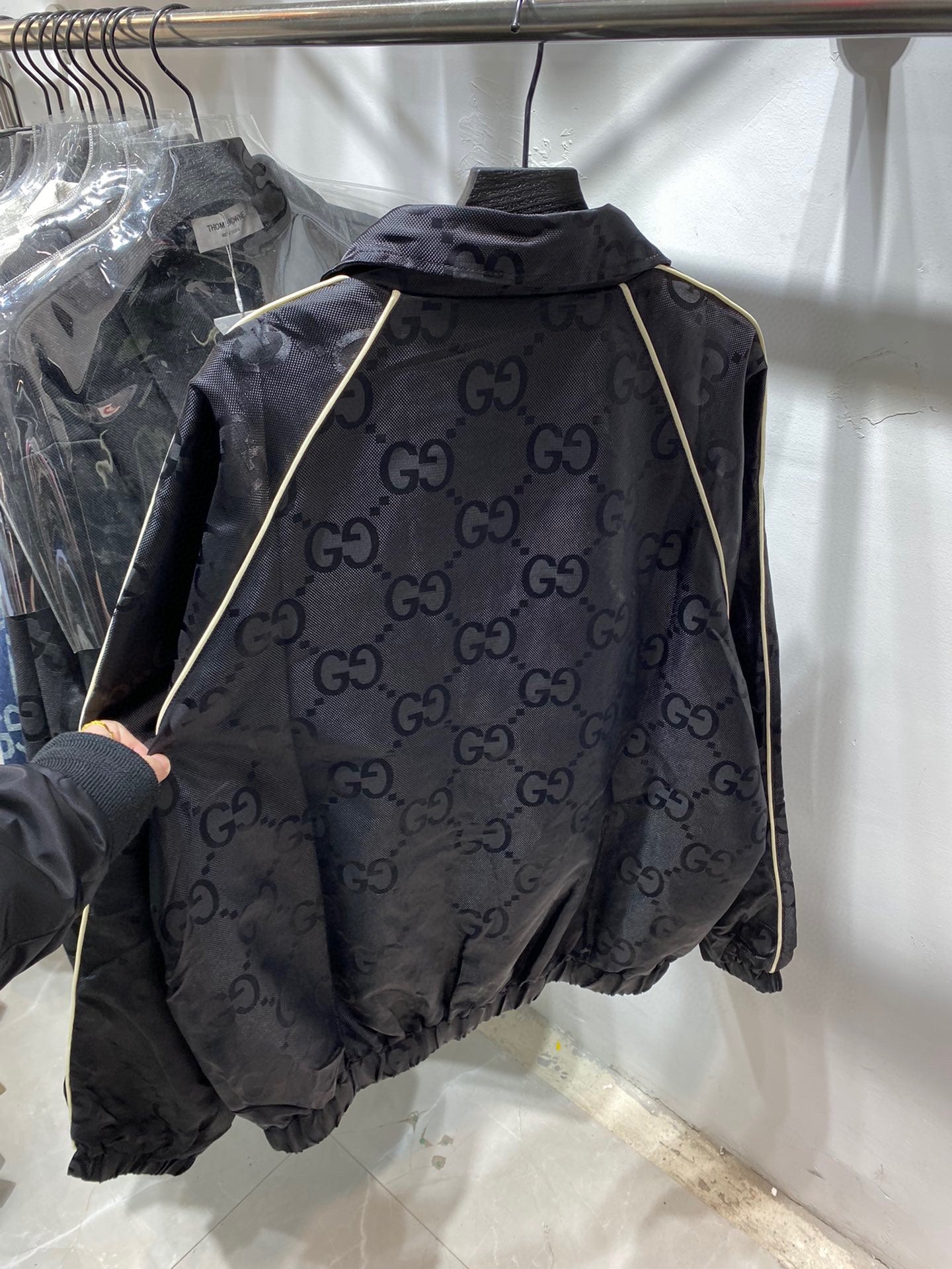 Gucci Monogram Jacquard Logo Jacket | Lightweight Elastic Hem Bomber