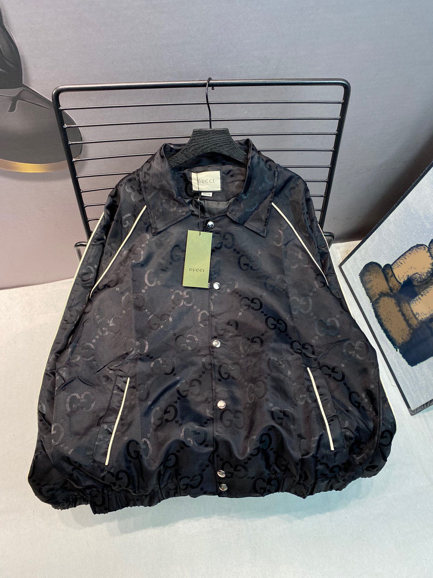 Gucci Monogram Jacquard Logo Jacket | Lightweight Elastic Hem Bomber