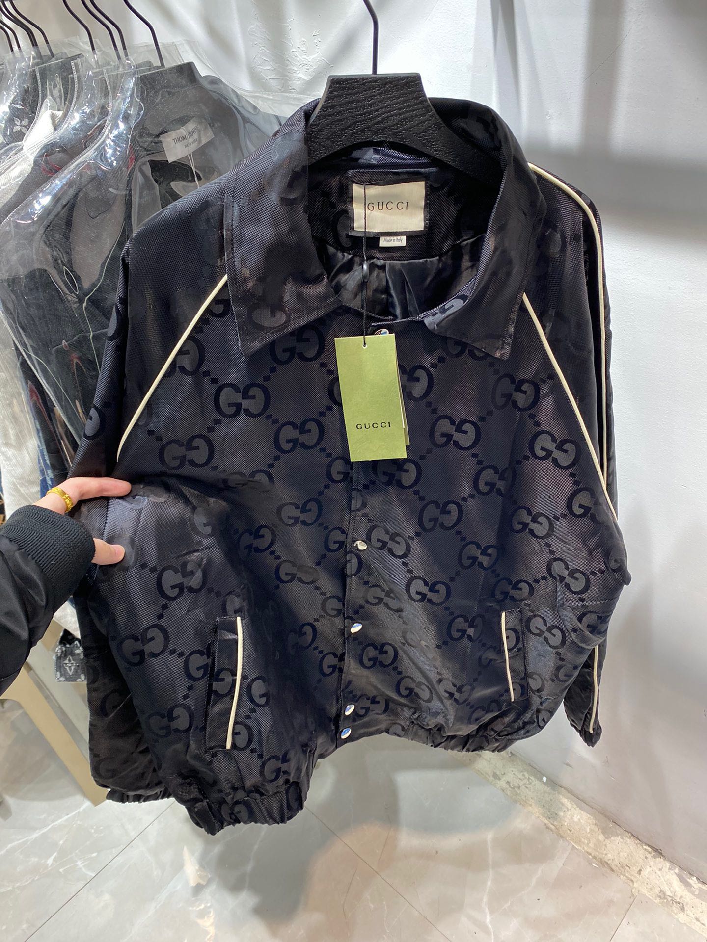 Gucci Monogram Jacquard Logo Jacket | Lightweight Elastic Hem Bomber