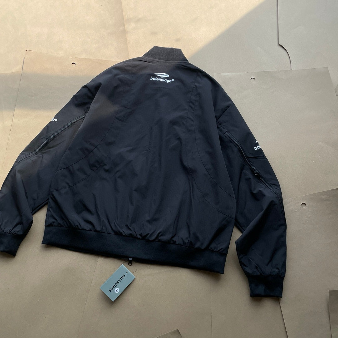 Balenciaga 3B Embroidered Deconstructed Multi-Zip Bomber Jacket