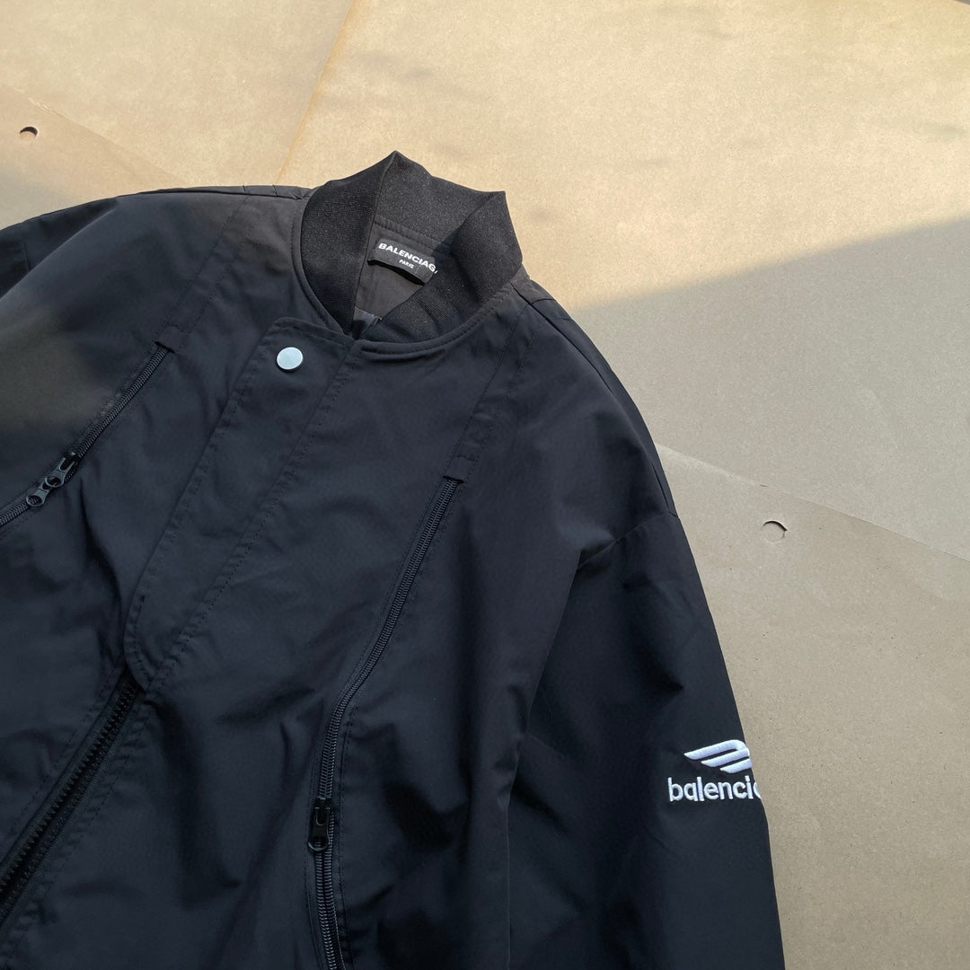 Balenciaga 3B Embroidered Deconstructed Multi-Zip Bomber Jacket