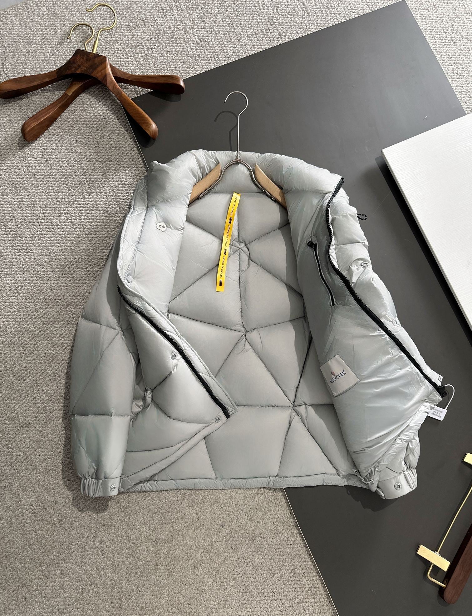 Moncler x Pharrell Diamond-Cut Down Jacket | Short Puffer | Black / Grey | Size 1–5