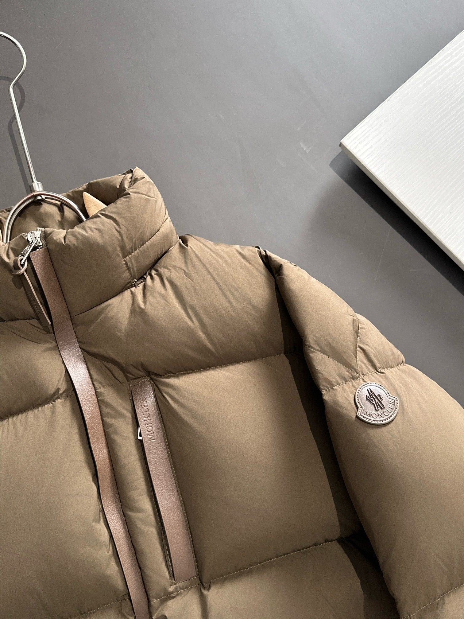 Moncler Leather-Trim Short Down Jacket | Black / Coffee | Size 1–5