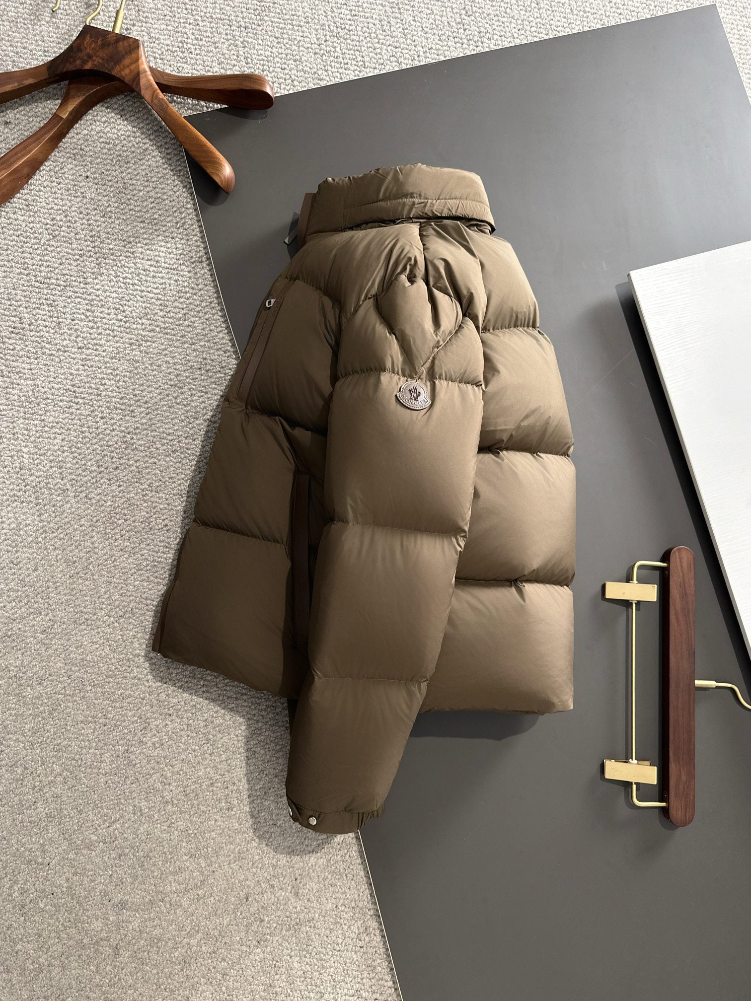 Moncler Leather-Trim Short Down Jacket | Black / Coffee | Size 1–5
