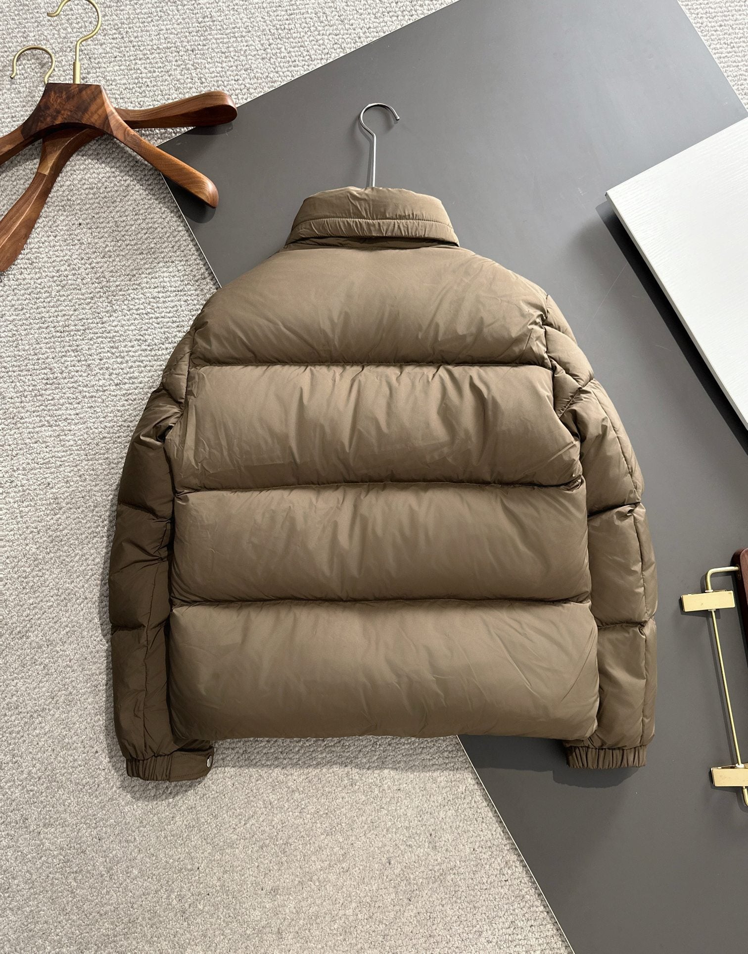 Moncler Leather-Trim Short Down Jacket | Black / Coffee | Size 1–5