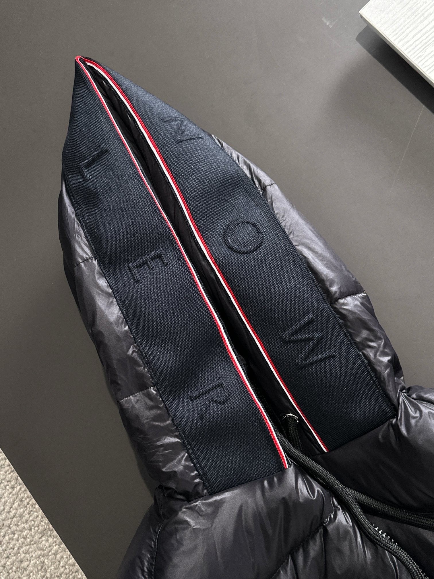 Moncler Mon Pavin Hooded Striped Short Down Jacket | Black | Size 1–5