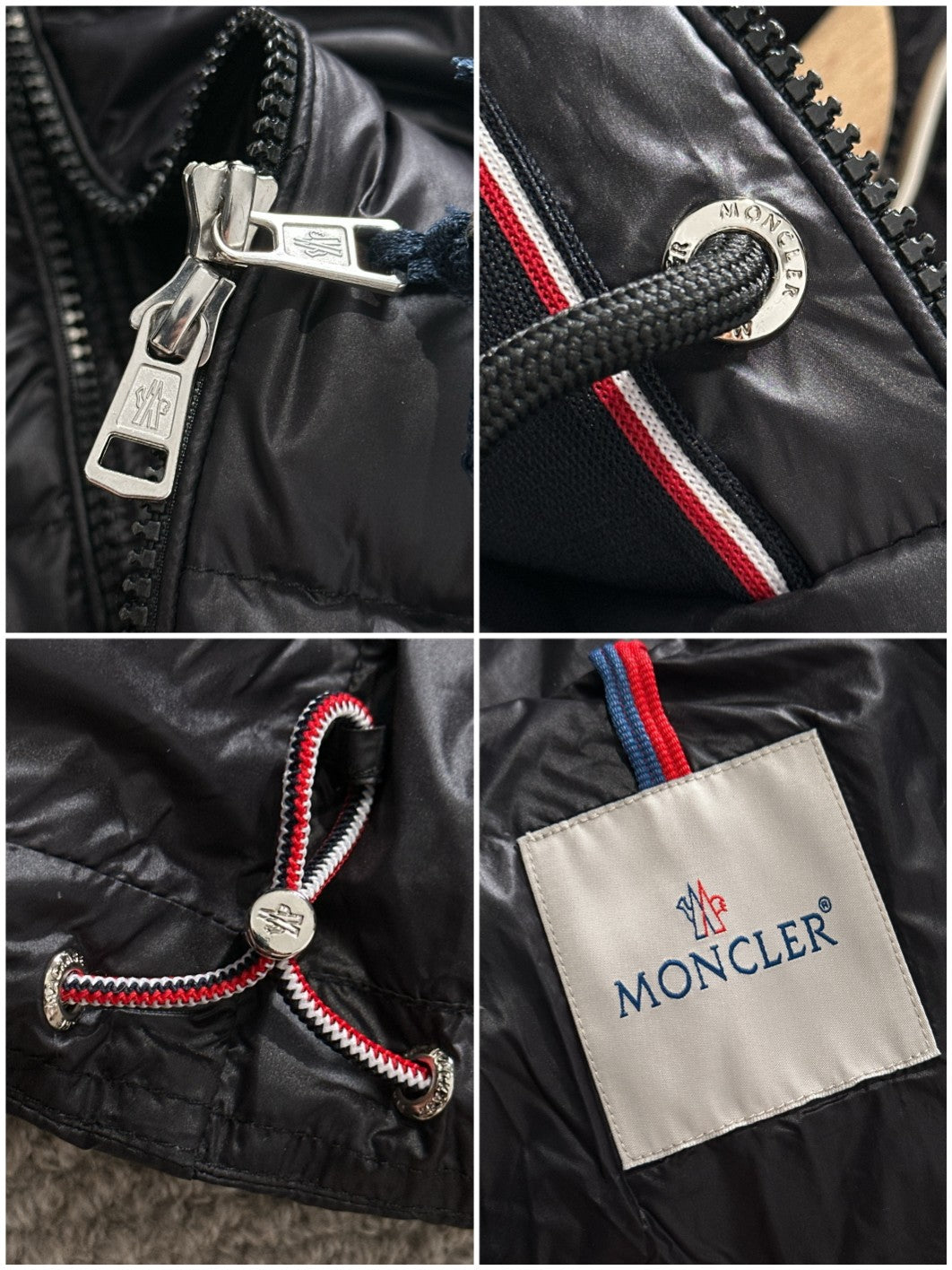 Moncler Mon Pavin Hooded Striped Short Down Jacket | Black | Size 1–5