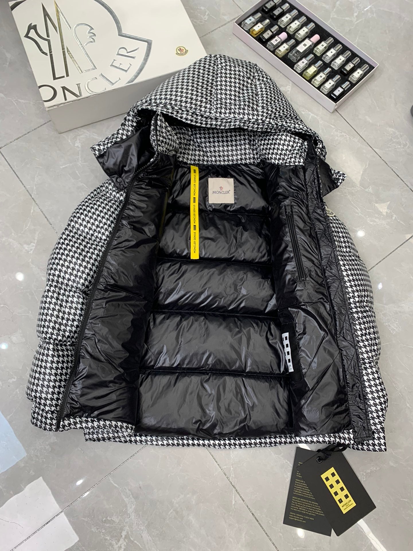 Moncler x Fragment Hiroshi Fujiwara SOCOTRINE Houndstooth Down Jacket | FW Collection | Sizes 1–5