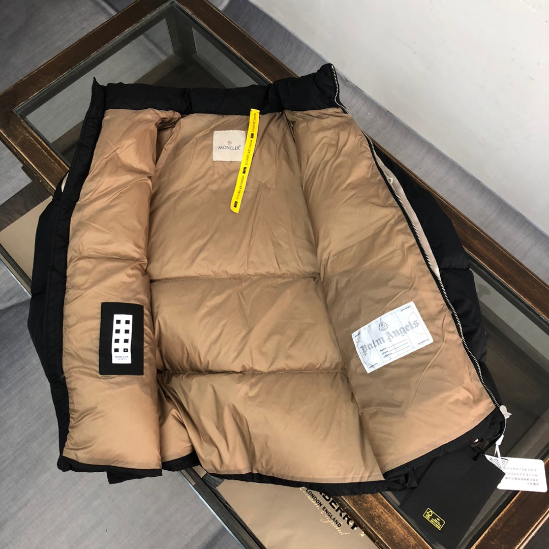 Moncler x Palm Angels 2024 Down Jacket | Unisex Striped Sleeve Logo Design (Sizes 1–5)