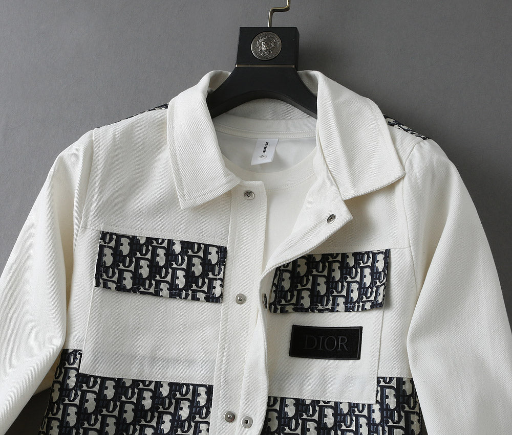 Dior 2025 FW Men’s Denim Jacket – Premium Embroidery & Distressed Detailing