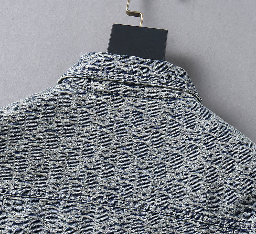 Dior 2025 FW Luxury Denim Jacket – Embroidered Logo Burnout Detail