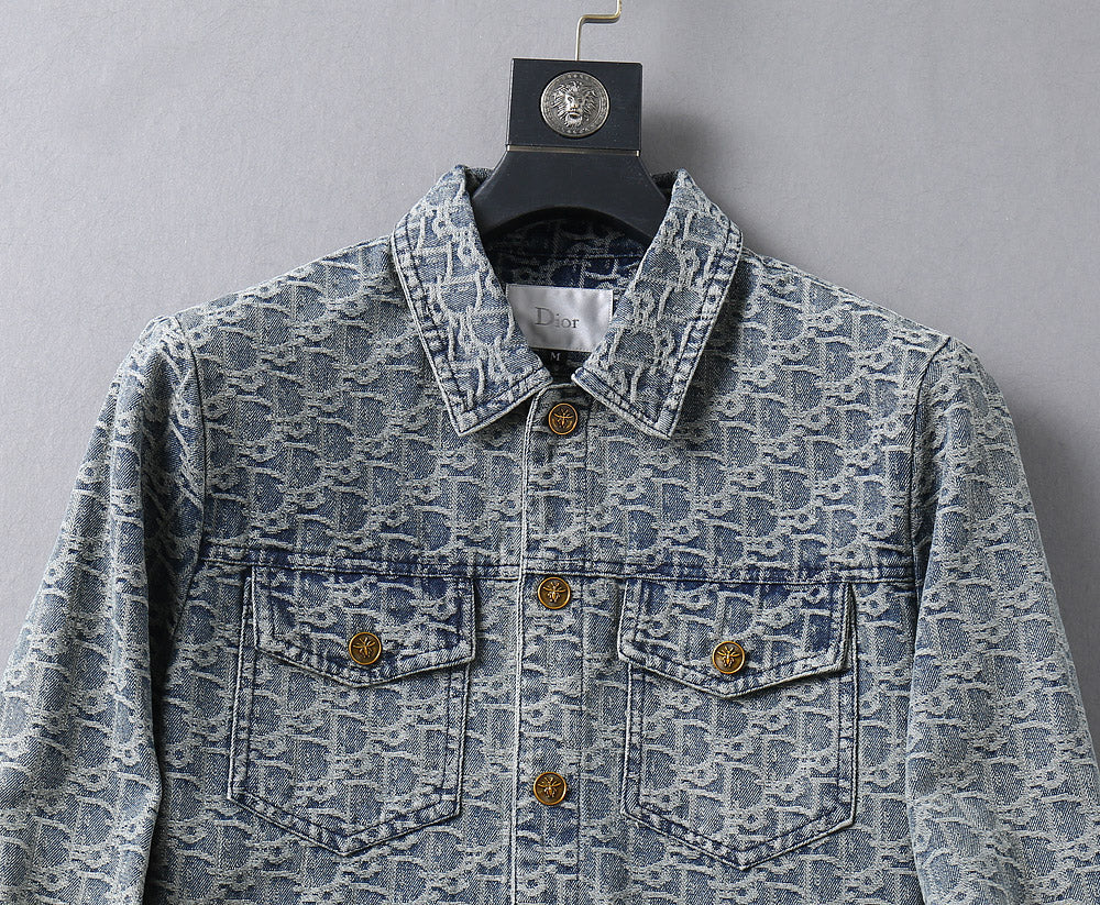 Dior 2025 FW Luxury Denim Jacket – Embroidered Logo Burnout Detail