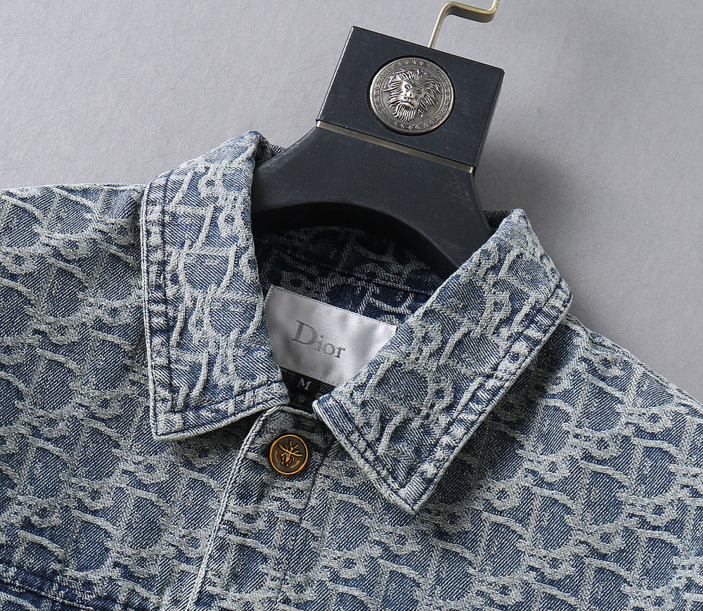 Dior 2025 FW Luxury Denim Jacket – Embroidered Logo Burnout Detail