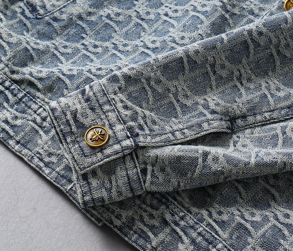 Dior 2025 FW Luxury Denim Jacket – Embroidered Logo Burnout Detail