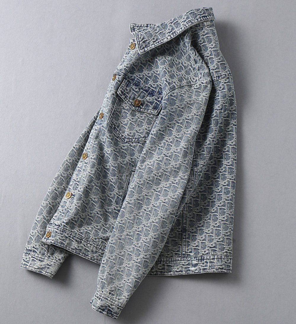 Dior 2025 FW Luxury Denim Jacket – Embroidered Logo Burnout Detail