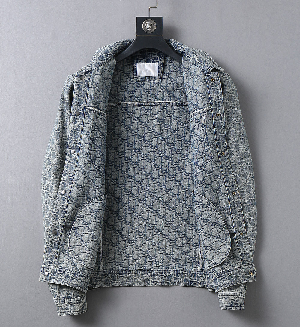 Dior 2025 FW Luxury Denim Jacket – Embroidered Logo Burnout Detail