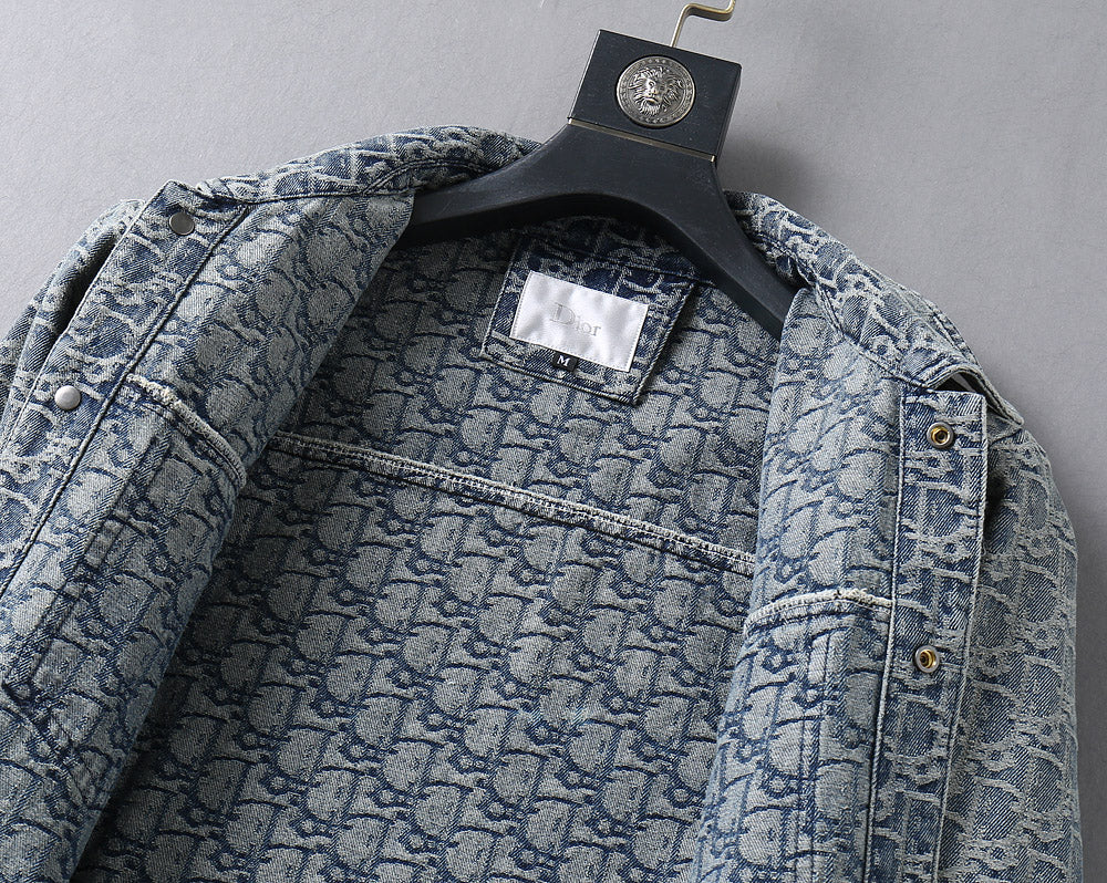 Dior 2025 FW Luxury Denim Jacket – Embroidered Logo Burnout Detail