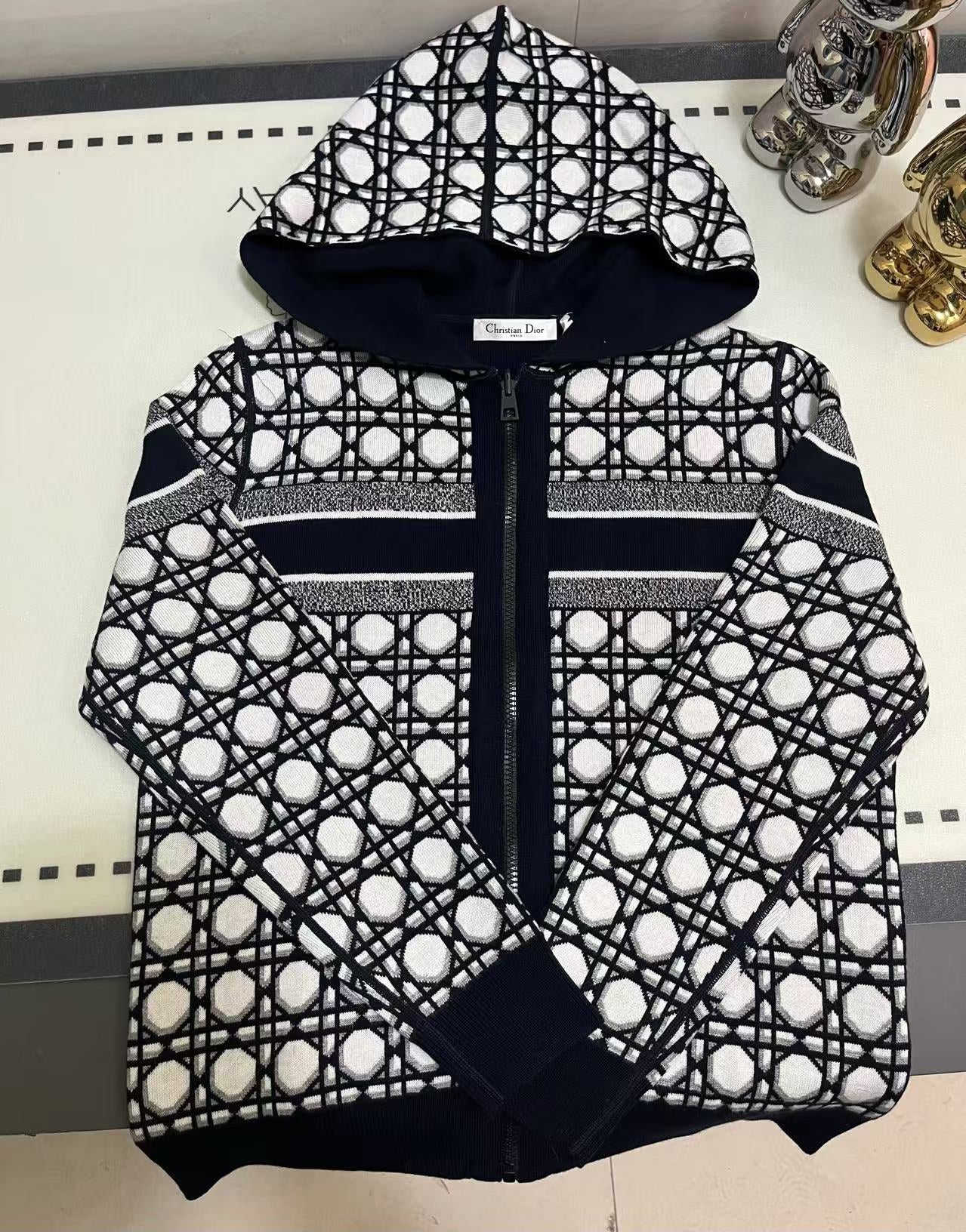 Dior Reversible Cashmere Hoodie – Cannage Jacquard Knit Jacket