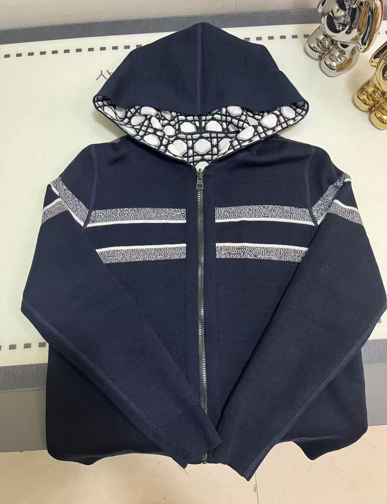 Dior Reversible Cashmere Hoodie – Cannage Jacquard Knit Jacket