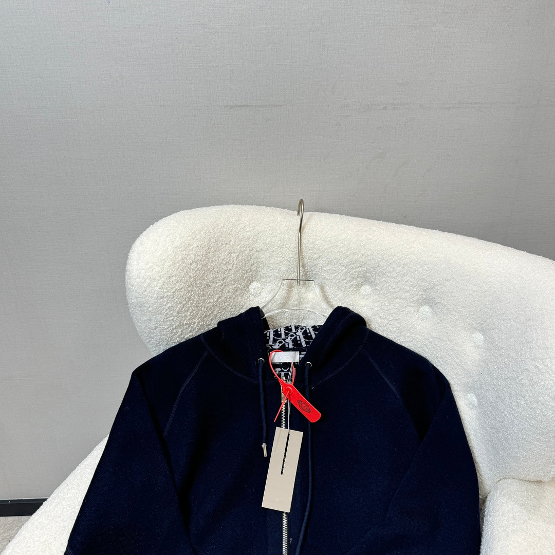 Dior 2024 Embroidered Double-Sided Wool Hoodie Cardigan