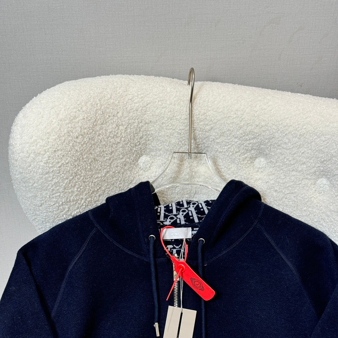 Dior 2024 Embroidered Double-Sided Wool Hoodie Cardigan
