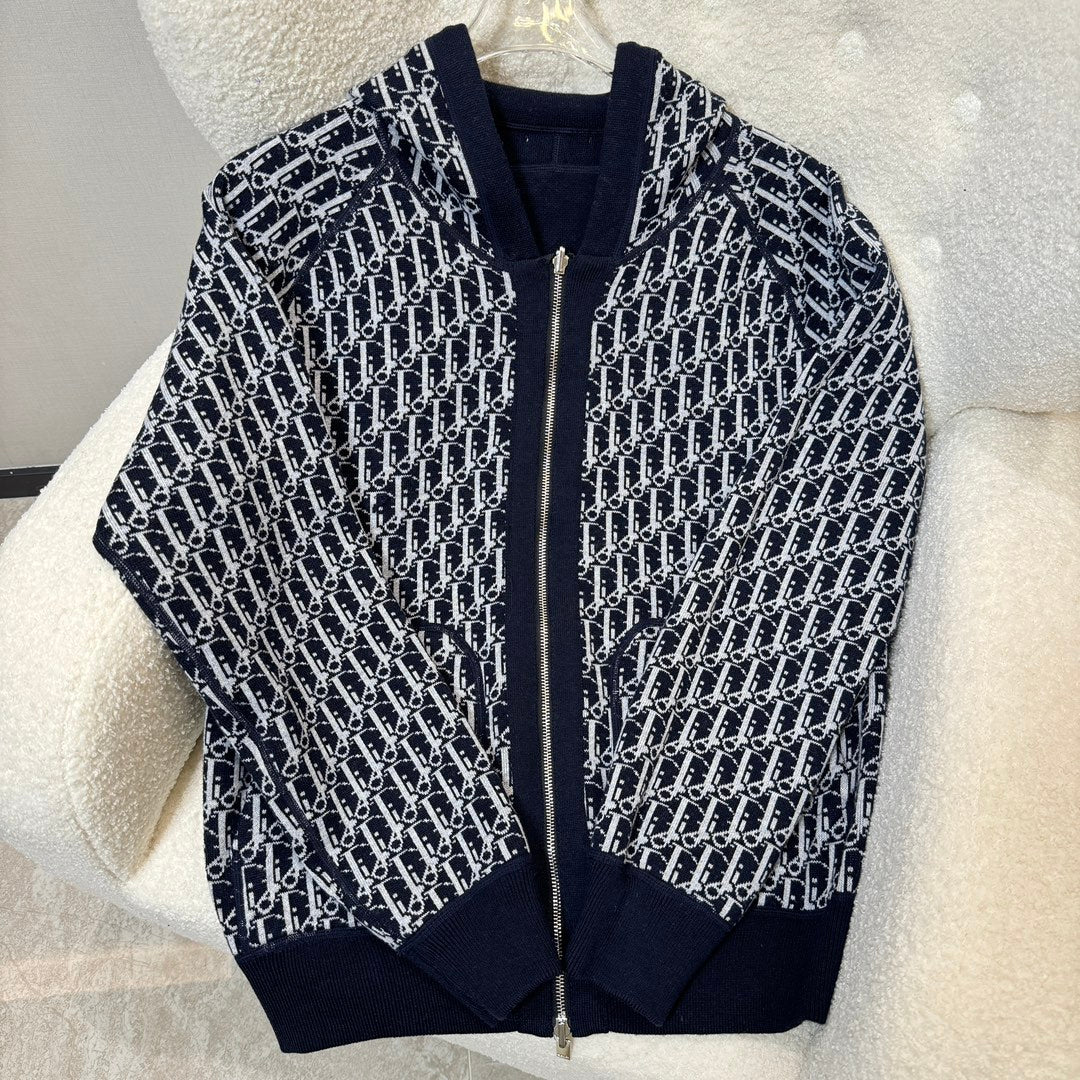 Dior 2024 Embroidered Double-Sided Wool Hoodie Cardigan