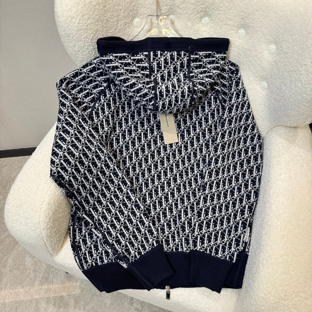 Dior 2024 Embroidered Double-Sided Wool Hoodie Cardigan