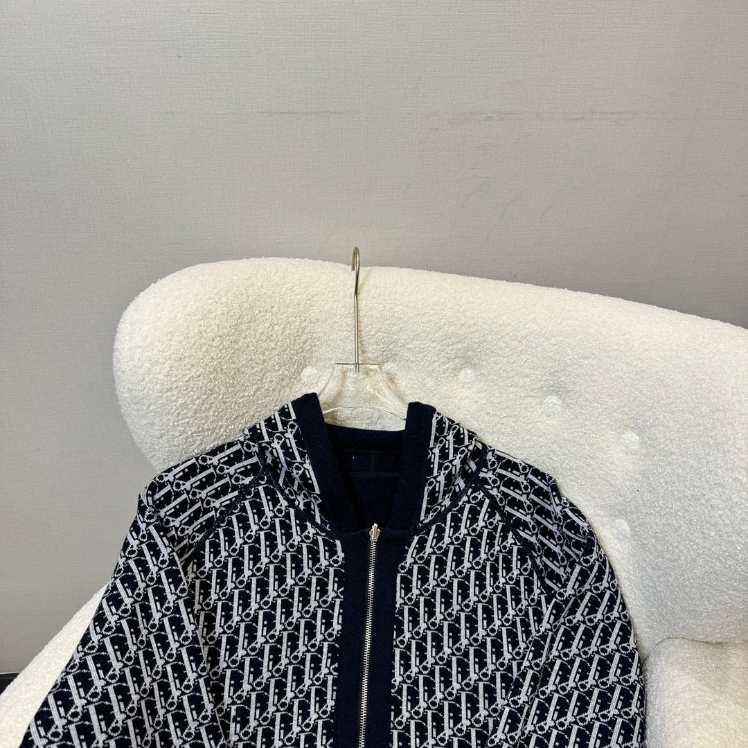 Dior 2024 Embroidered Double-Sided Wool Hoodie Cardigan