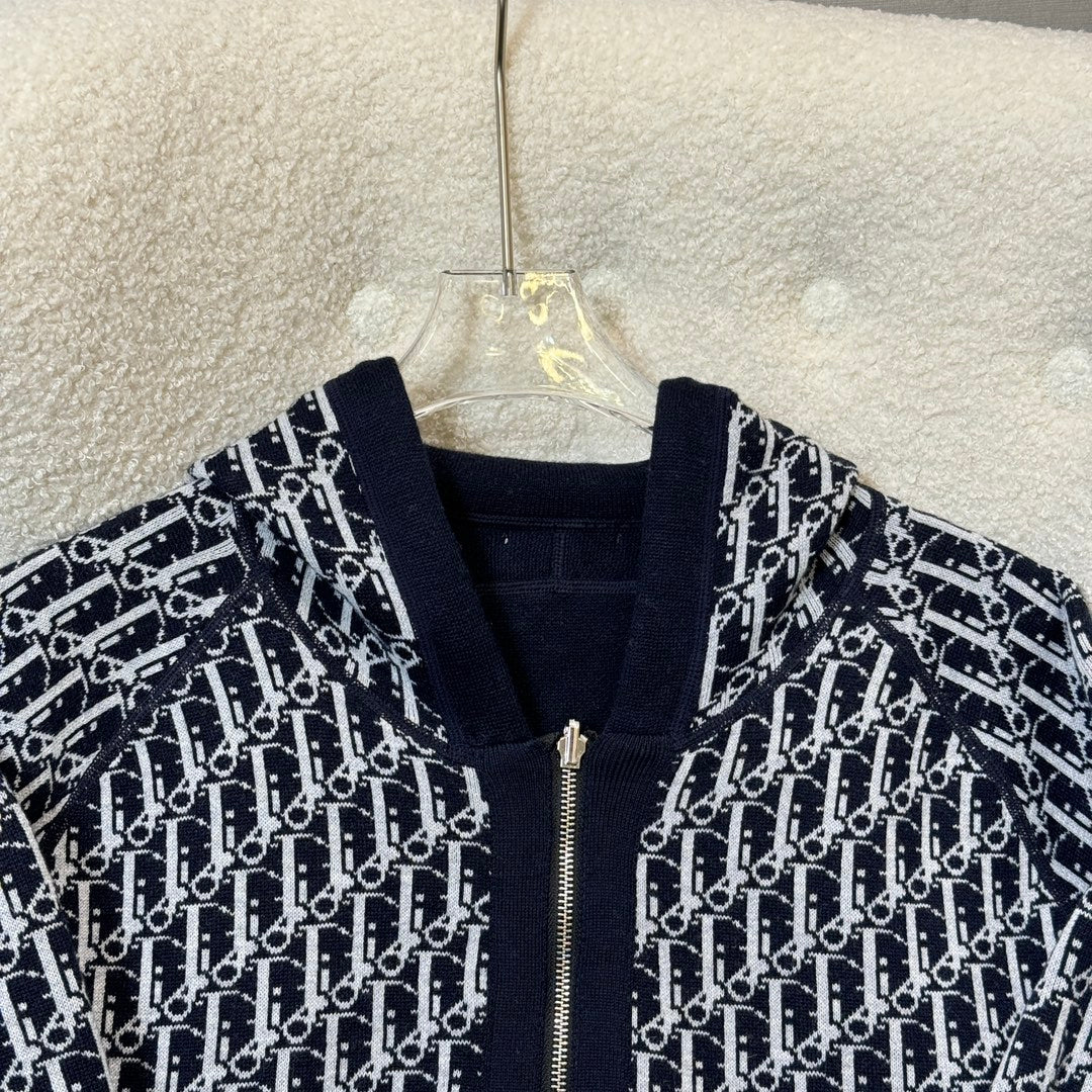 Dior 2024 Embroidered Double-Sided Wool Hoodie Cardigan