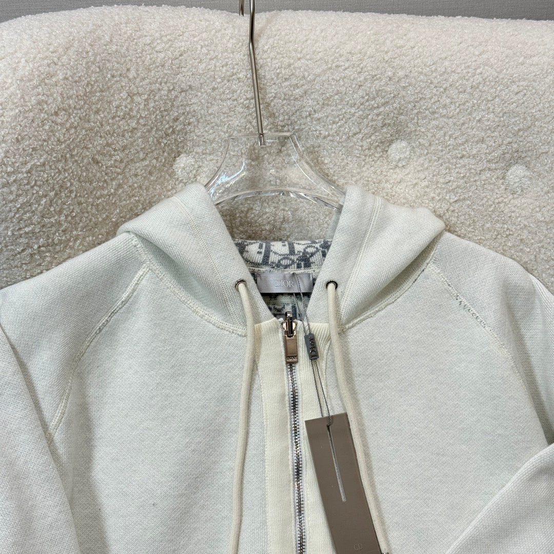 Dior 2024 Embroidered Double-Sided Wool Hoodie Cardigan