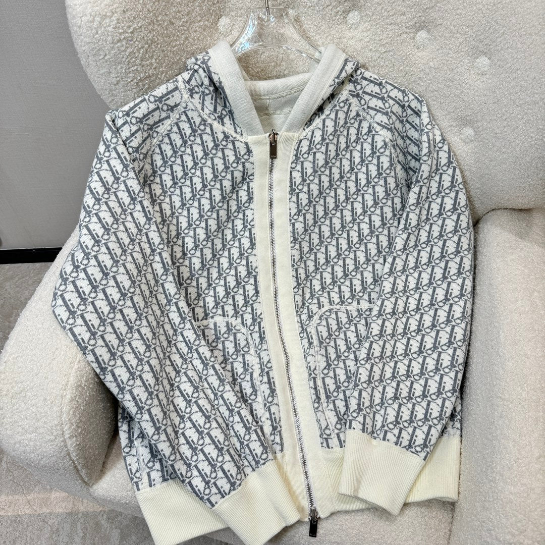 Dior 2024 Embroidered Double-Sided Wool Hoodie Cardigan