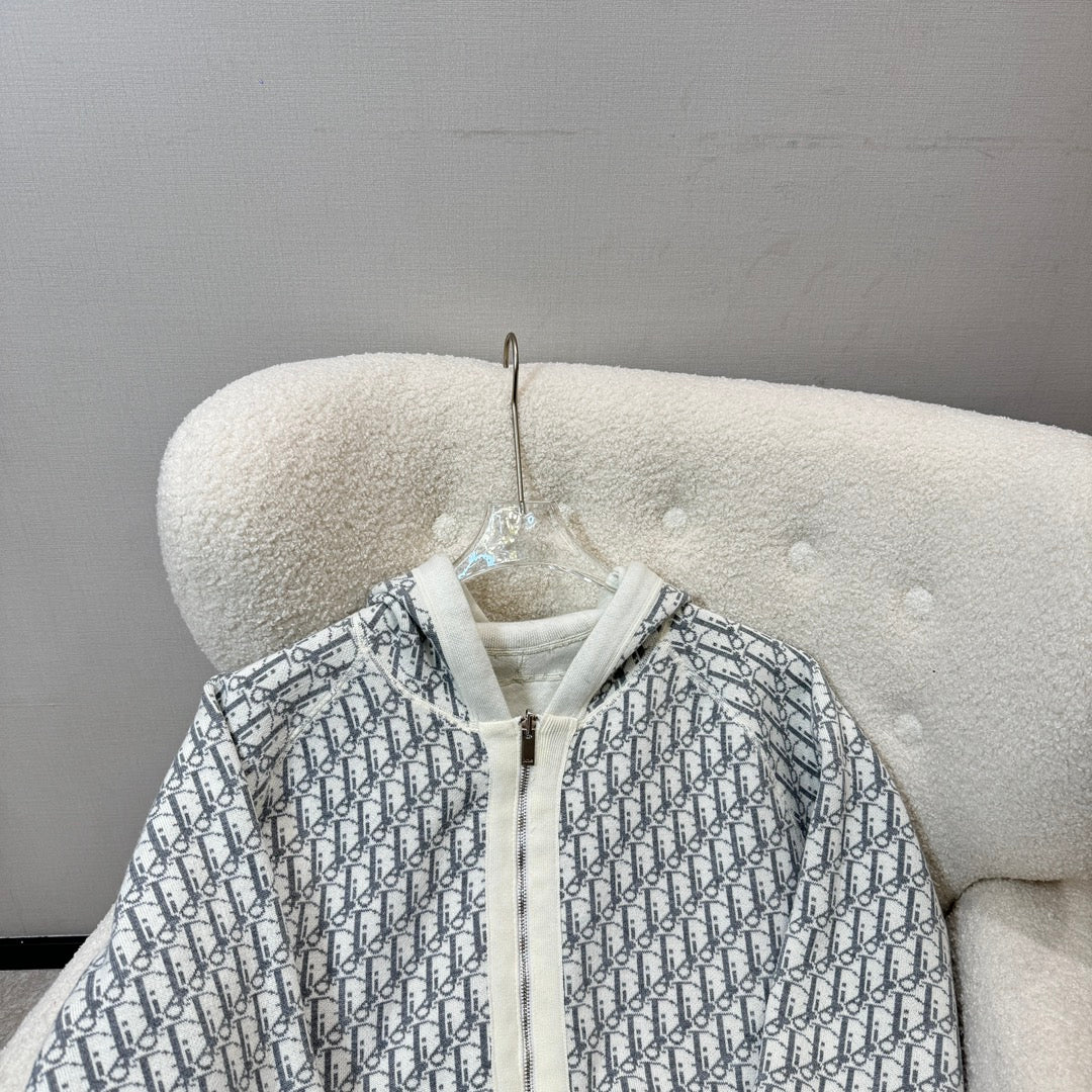 Dior 2024 Embroidered Double-Sided Wool Hoodie Cardigan