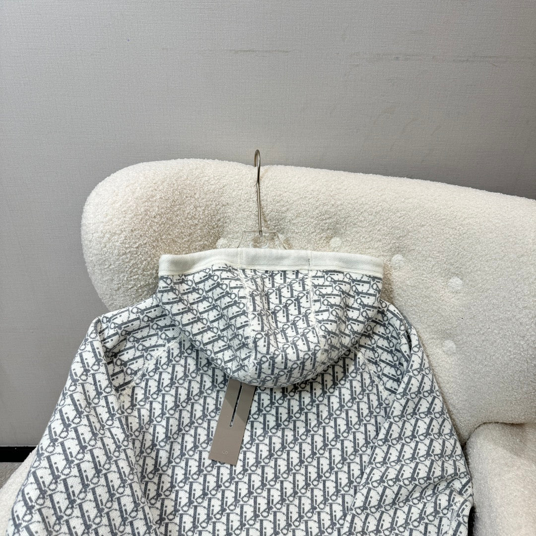 Dior 2024 Embroidered Double-Sided Wool Hoodie Cardigan