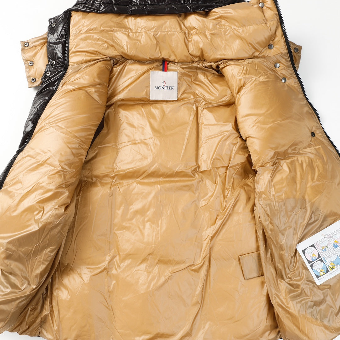 Moncler Parana Women’s Color-Block Hooded Down Vest | Puffer Gilet | Black / White-Pink / Apricot | Sizes 0–3