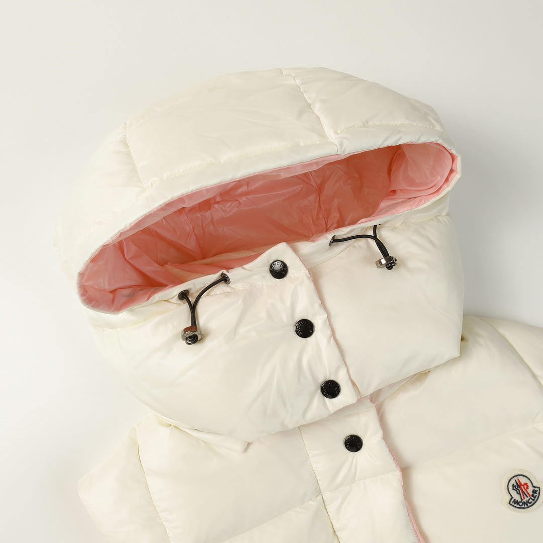 Moncler Parana Women’s Color-Block Hooded Down Vest | Puffer Gilet | Black / White-Pink / Apricot | Sizes 0–3