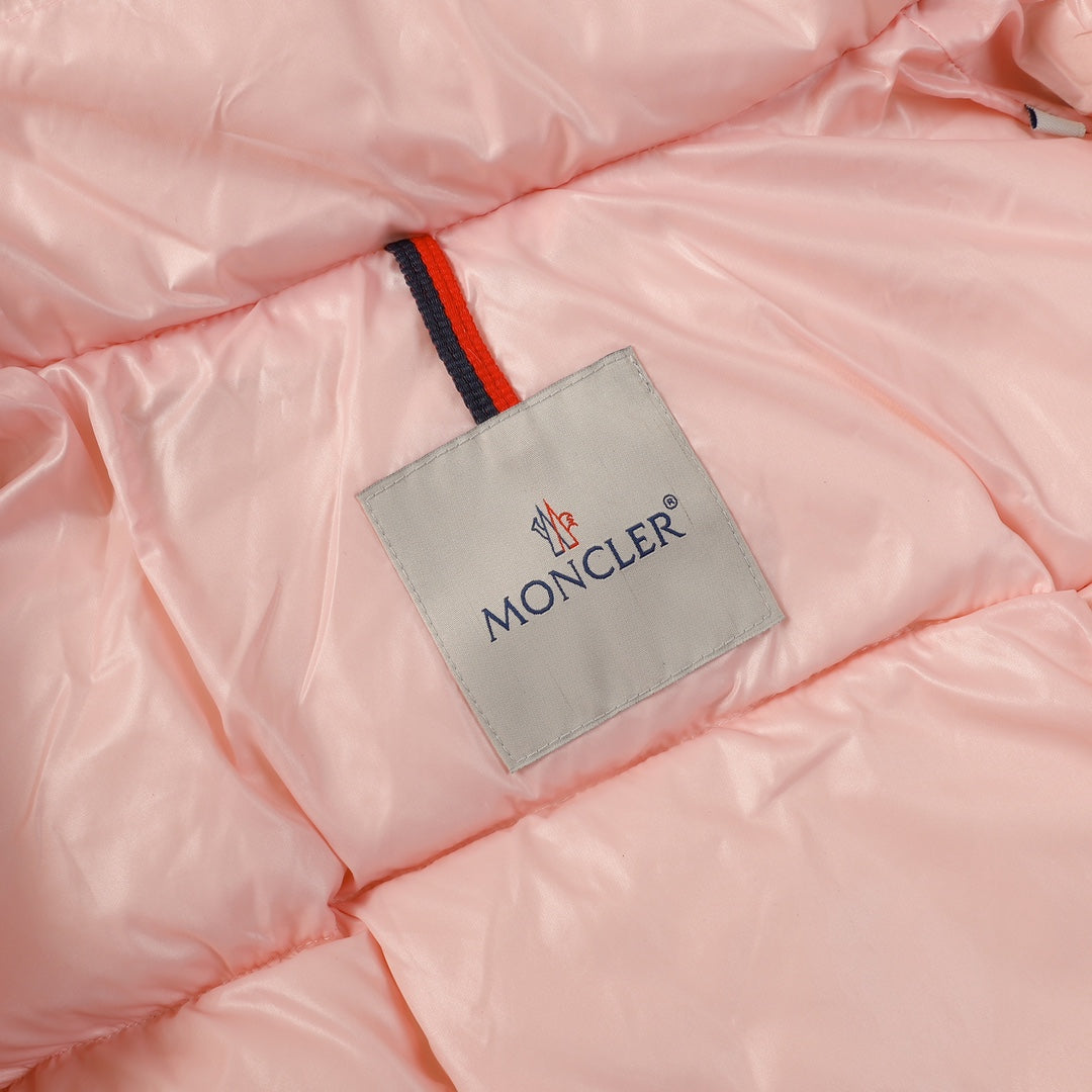 Moncler Parana Women’s Color-Block Hooded Down Vest | Puffer Gilet | Black / White-Pink / Apricot | Sizes 0–3