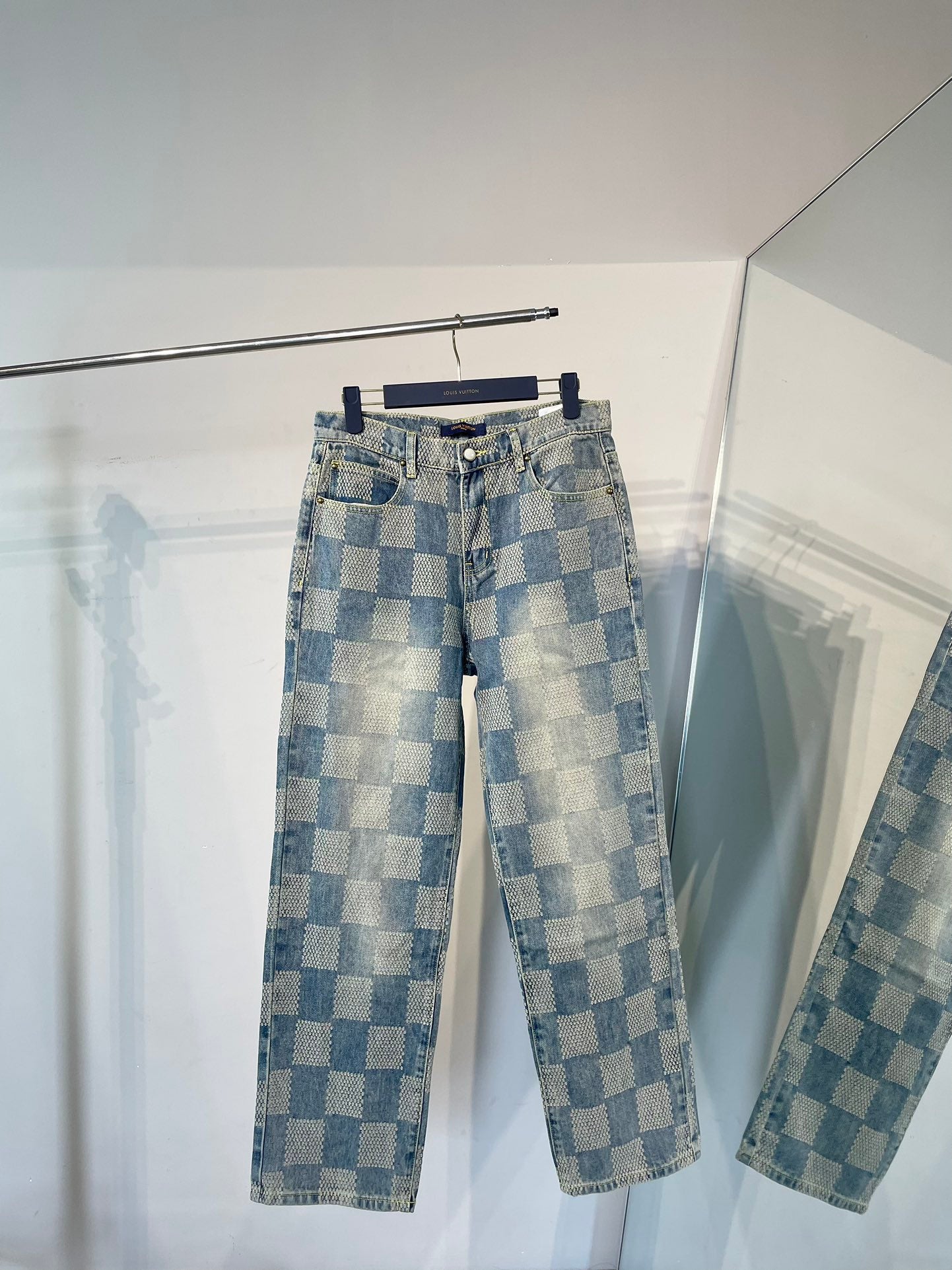 Louis Vuitton Distorted Damier Denim Jacket & Jeans Set | Limited FW24 Edition
