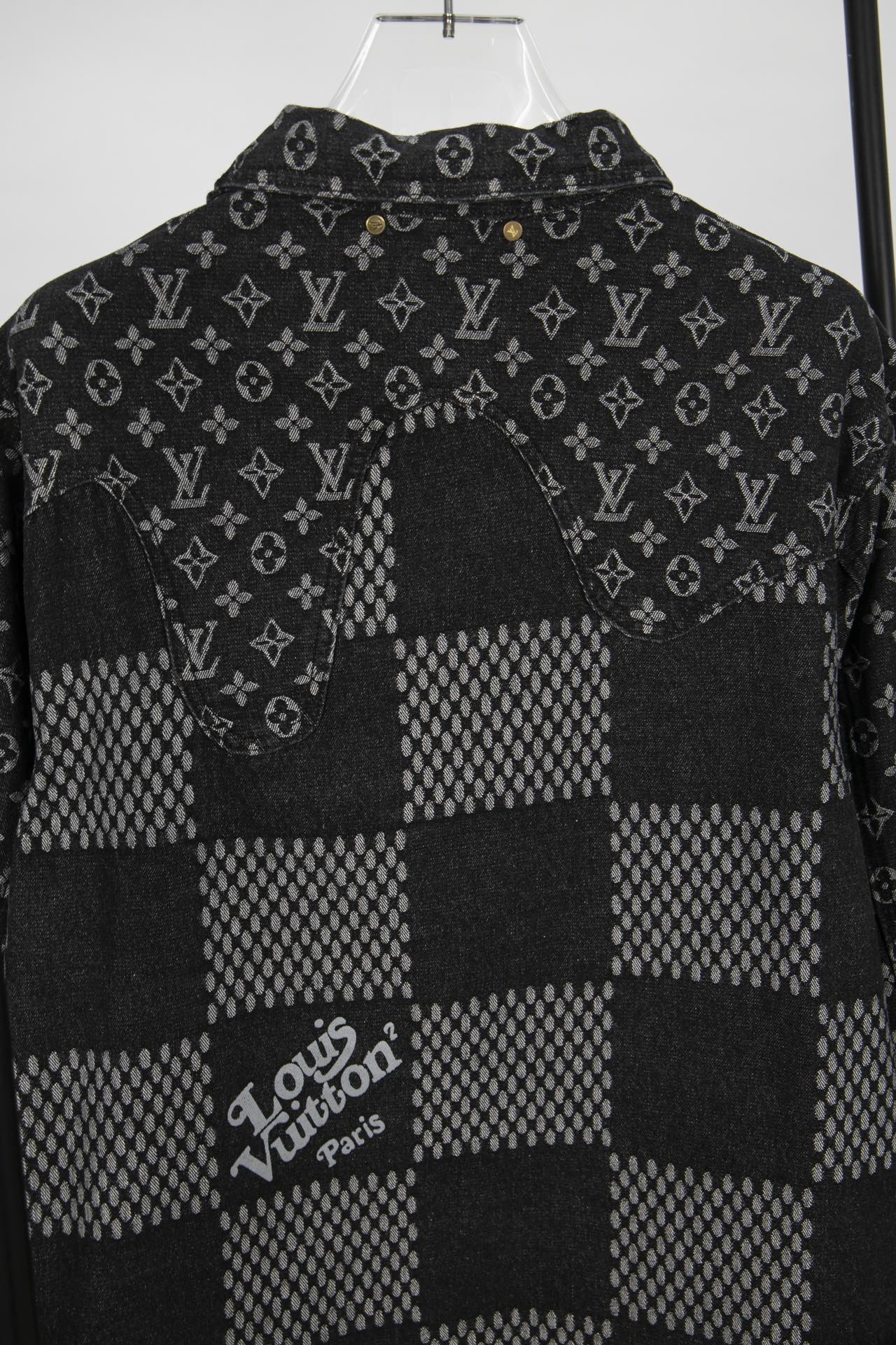 Top Version Louis Vuitton x Nigo x Virgil Abloh Monogram Checkered Patchwork Washed Denim Jacket – Unisex