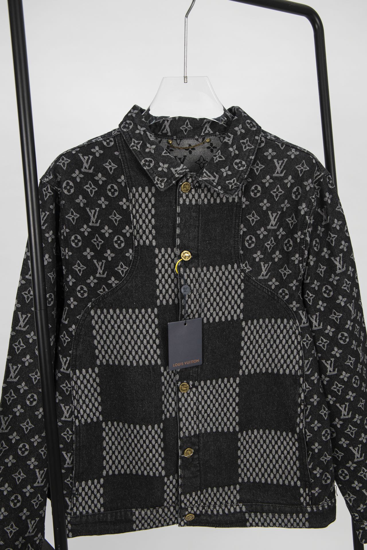 Top Version Louis Vuitton x Nigo x Virgil Abloh Monogram Checkered Patchwork Washed Denim Jacket – Unisex